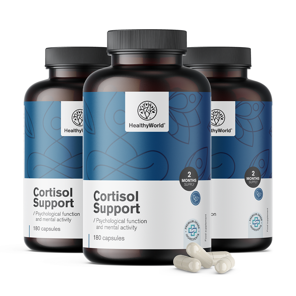 Kortizol Támogató kapszulák a kognitív funkció támogatásához.