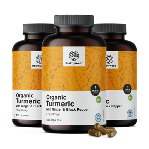 3x BIO Kurkuma 1440 mg – gyömbérrel és fekete borssal, összesen 540 kapszula